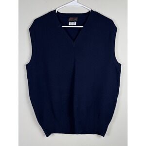 Culwell & Son Mens Navy Blue 100% Pure Cashmere V-Neck Sweater Vest Scotland 44